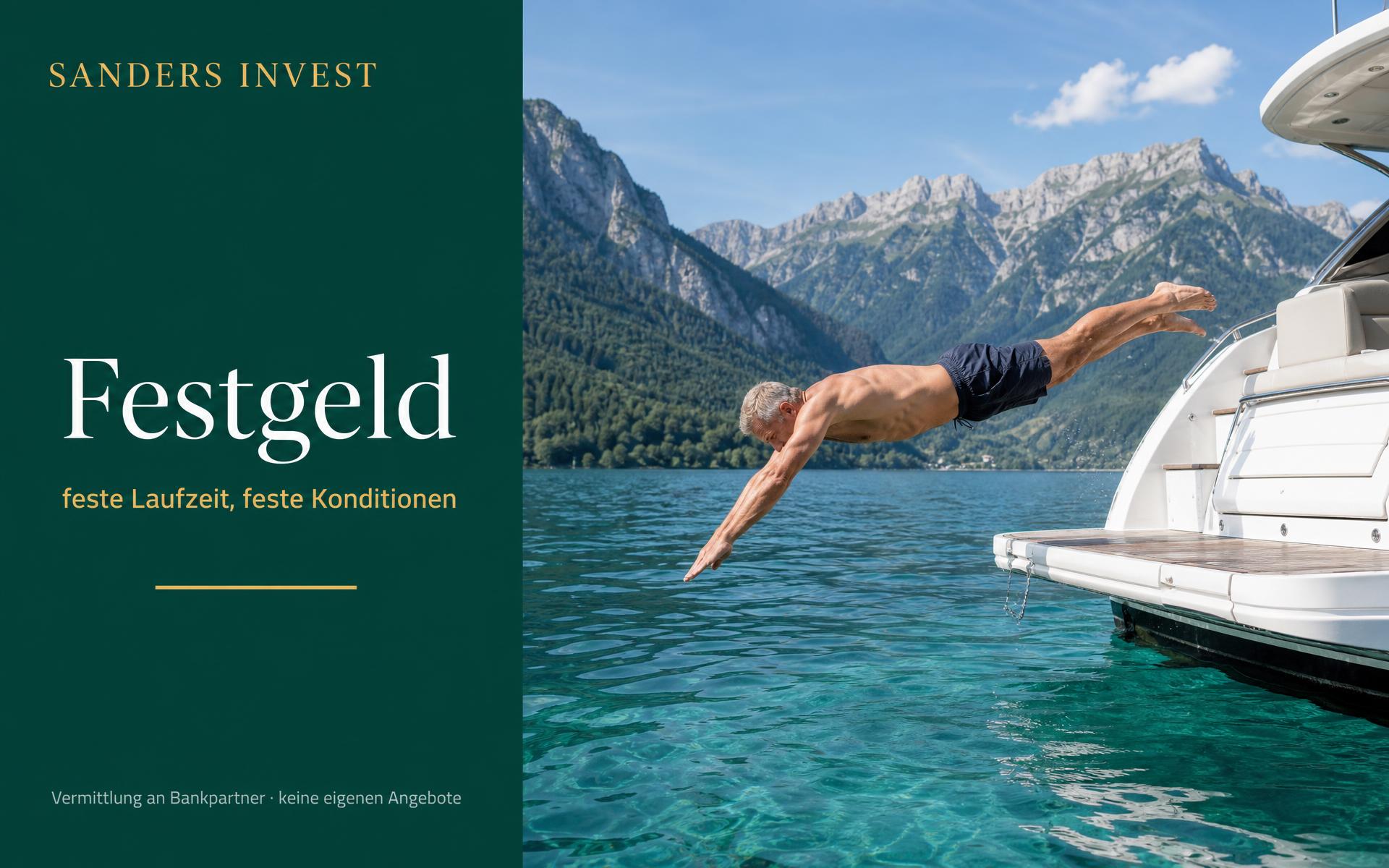 Mann springt von einer Yacht ins Meer